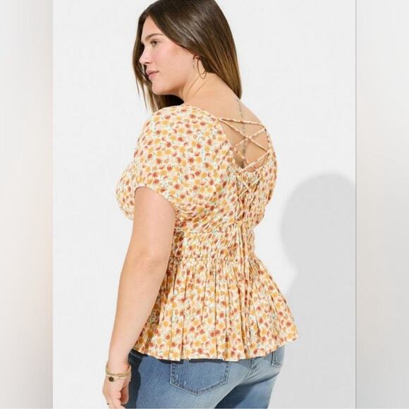 Torrid washable crinkle gauze criss cross back top floral print women’s sz 4x - Picture 2 of 15